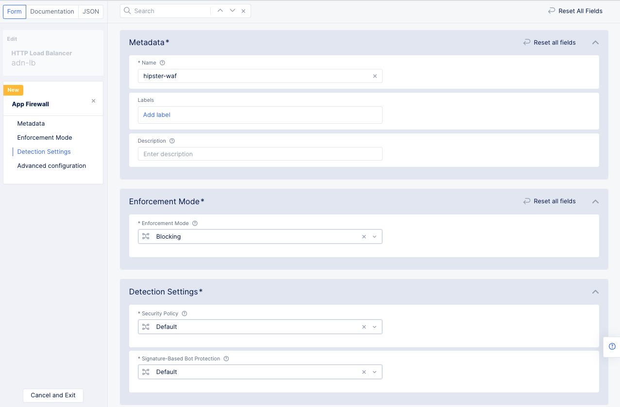 Figure: Web Application Firewall Creation