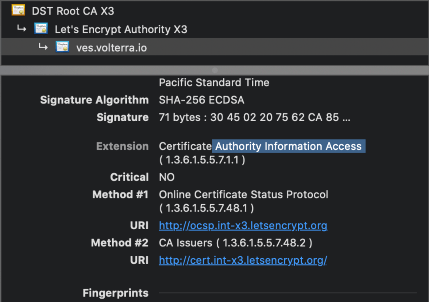 Figure: OCSP Enabled CA Signed Certificate