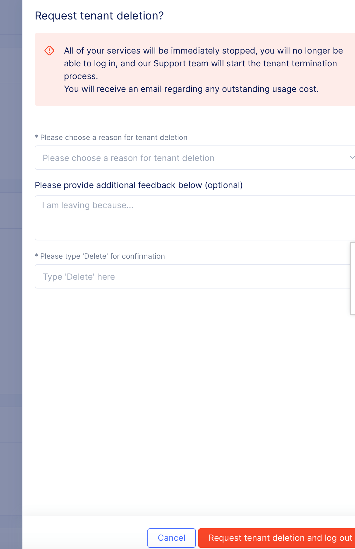Figure: Request Tenant Deletion